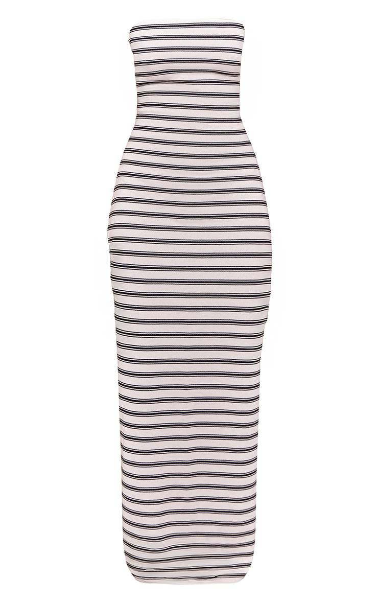 Blanc Robe Maxi Moulante Bandeau En Maille Côtelée À Rayures