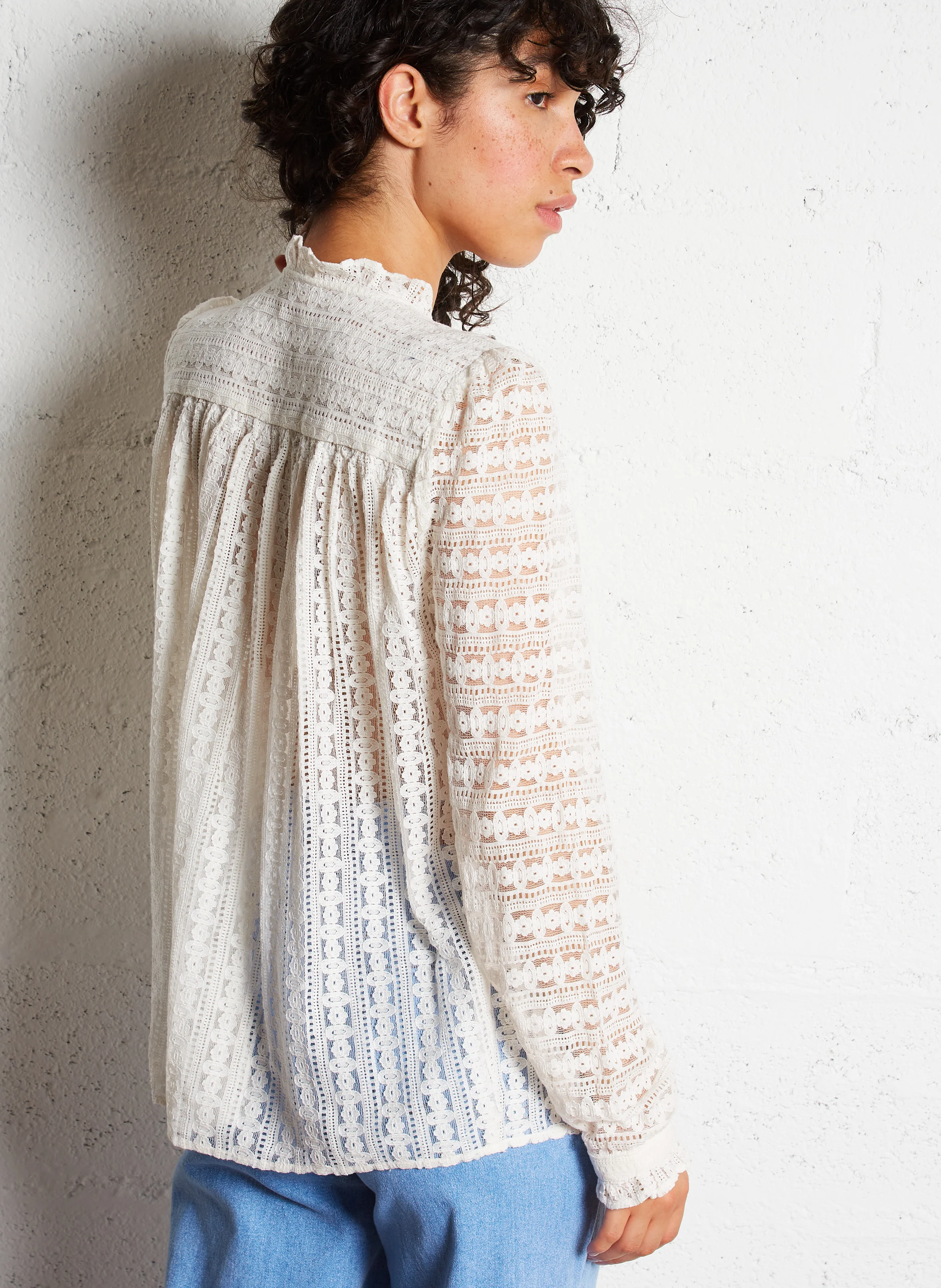 BETSY - Blouse col rond droite en coton mélangé | Beige