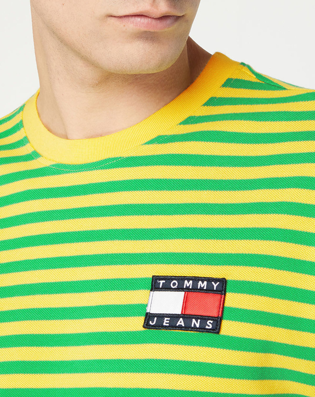 Tommy Jeans T-Shirt piqué rayé jaune/vert