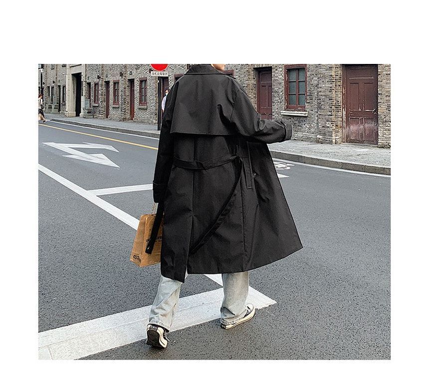 Sinlarity - Effen midi-trenchcoat met dubbele rij knopen