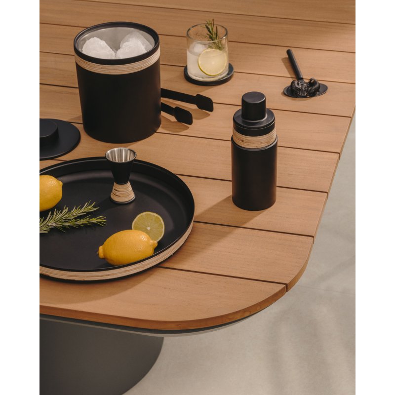 Plateau Shai en acier inoxydable et rotin