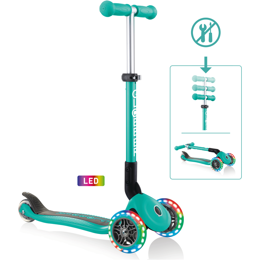 GLOBBER JUNIOR FOLDABLE LIGHTS türkis, mit Leuchtrollen