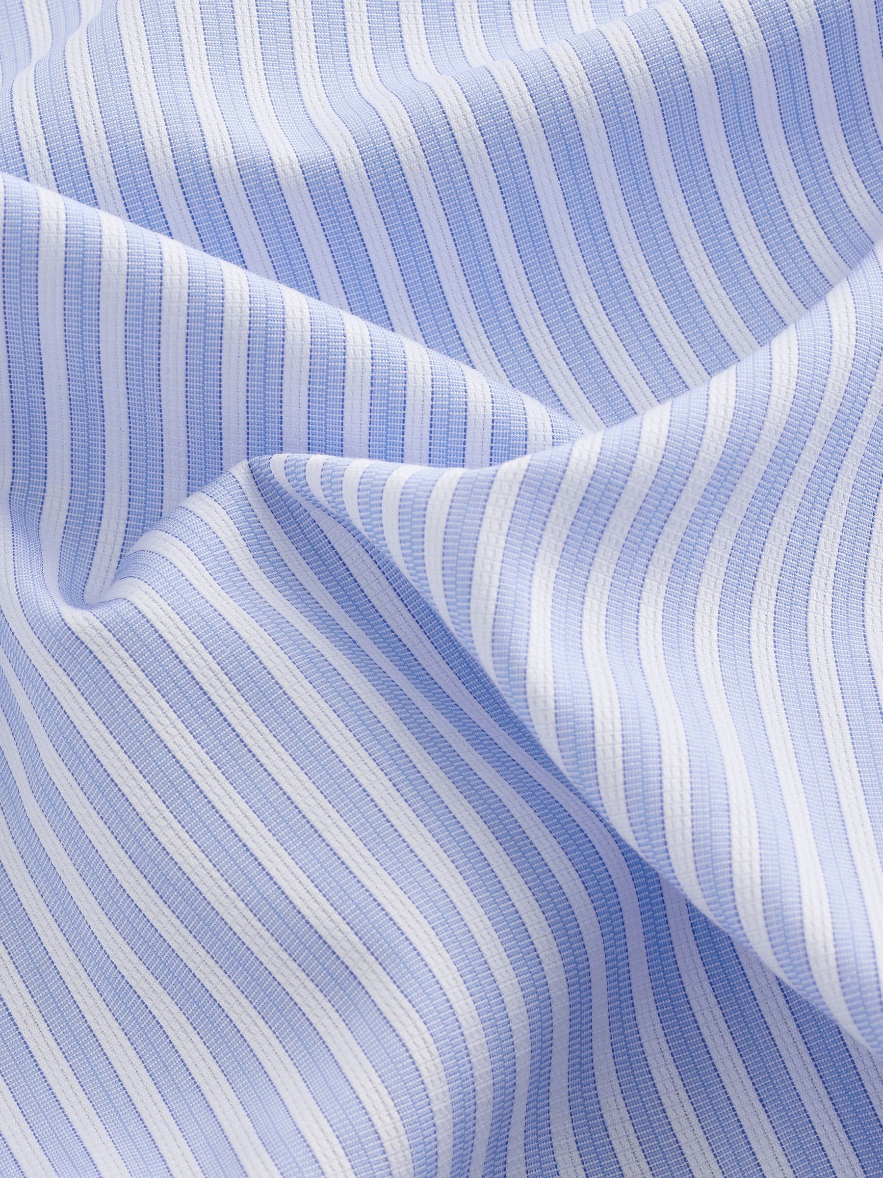 Blauw gestreept - Slim Fit Signature Single Cuff Texture Pima Cotton Shirt With Cutaway Collar