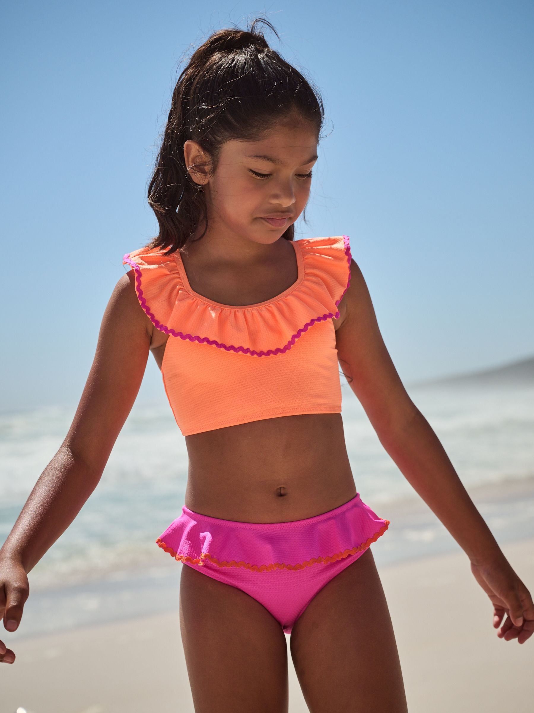 Roze/oranje - Bikini met ruches (3-16jaar)