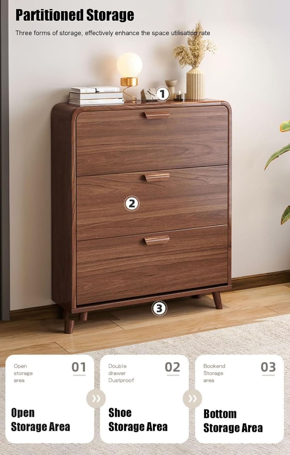 Schmaler Schuhschrank aus Holz, zum Herunterziehen, für Flur, Tumbler, Schuhregal, Schränke, Schuh-Organizer mit Belüftungslöchern, Möbelaufbewahrung für Eingangsbereich, Schlafzimmer, Wohnzimmer
