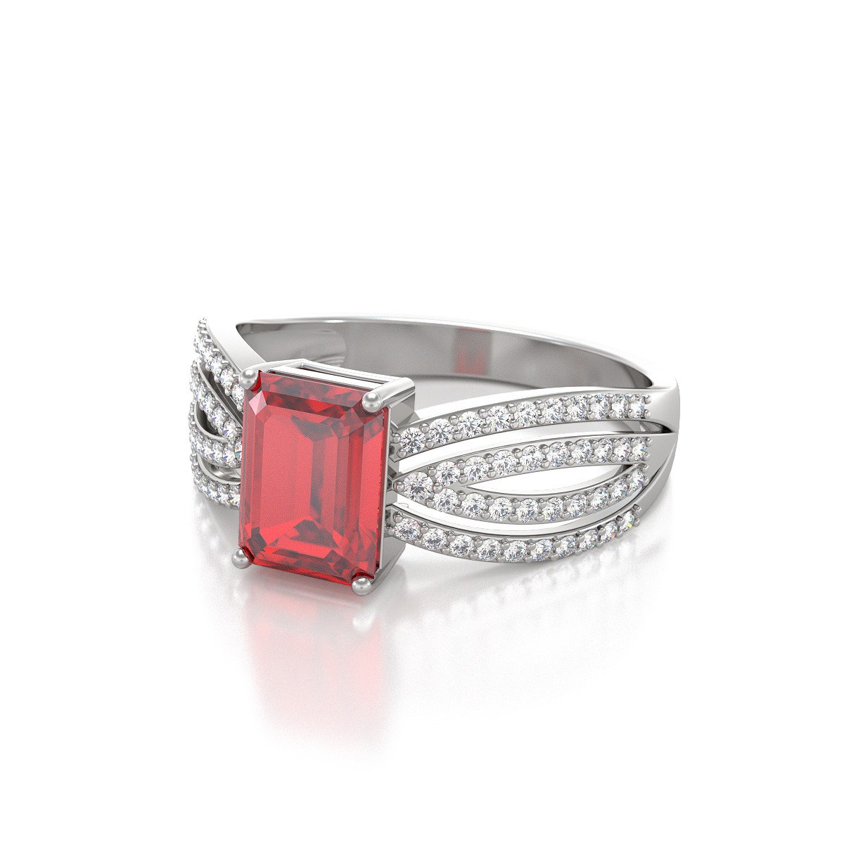 Bague ADEN Or 585 Blanc Rubis et diamants 2.97grs