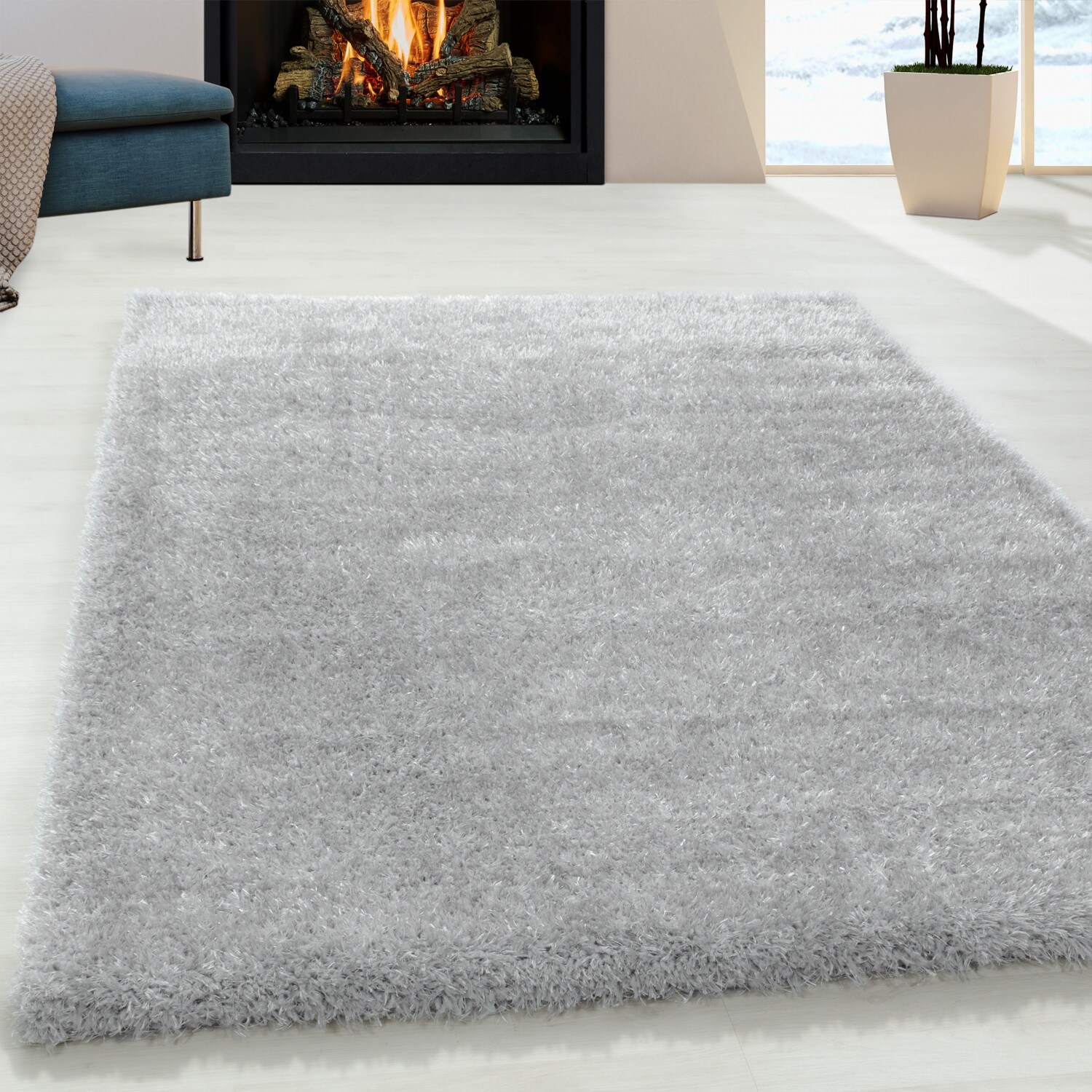 Einfarbig Hochflor Teppich, Flauschiger Langflor Shaggy Teppich, Rechteckig