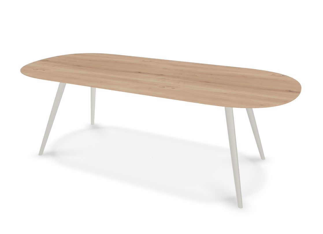 They & Me eettafel Joy – plat ovaal – eiken rustiek bianco olie – onderstel RAL9010 zuiverwit 220 x 100 x 75 | eiken rustiek bianco olie | rechte rand | frame RAL9010 zuiverwit