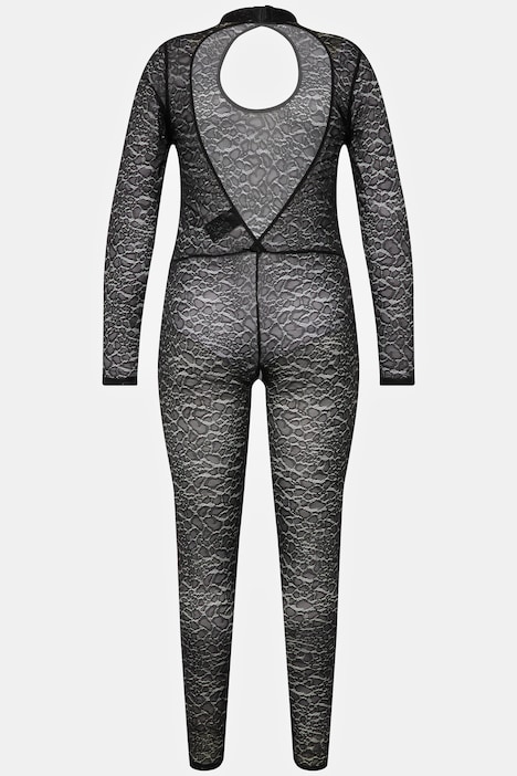 Catsuit, Langarm, Leo Spitze, Ouvert-Öffnung im Schritt