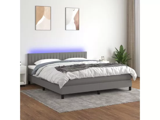 Sommier tapissier et matelas et LED Gris foncé 180x200 cm Tissu