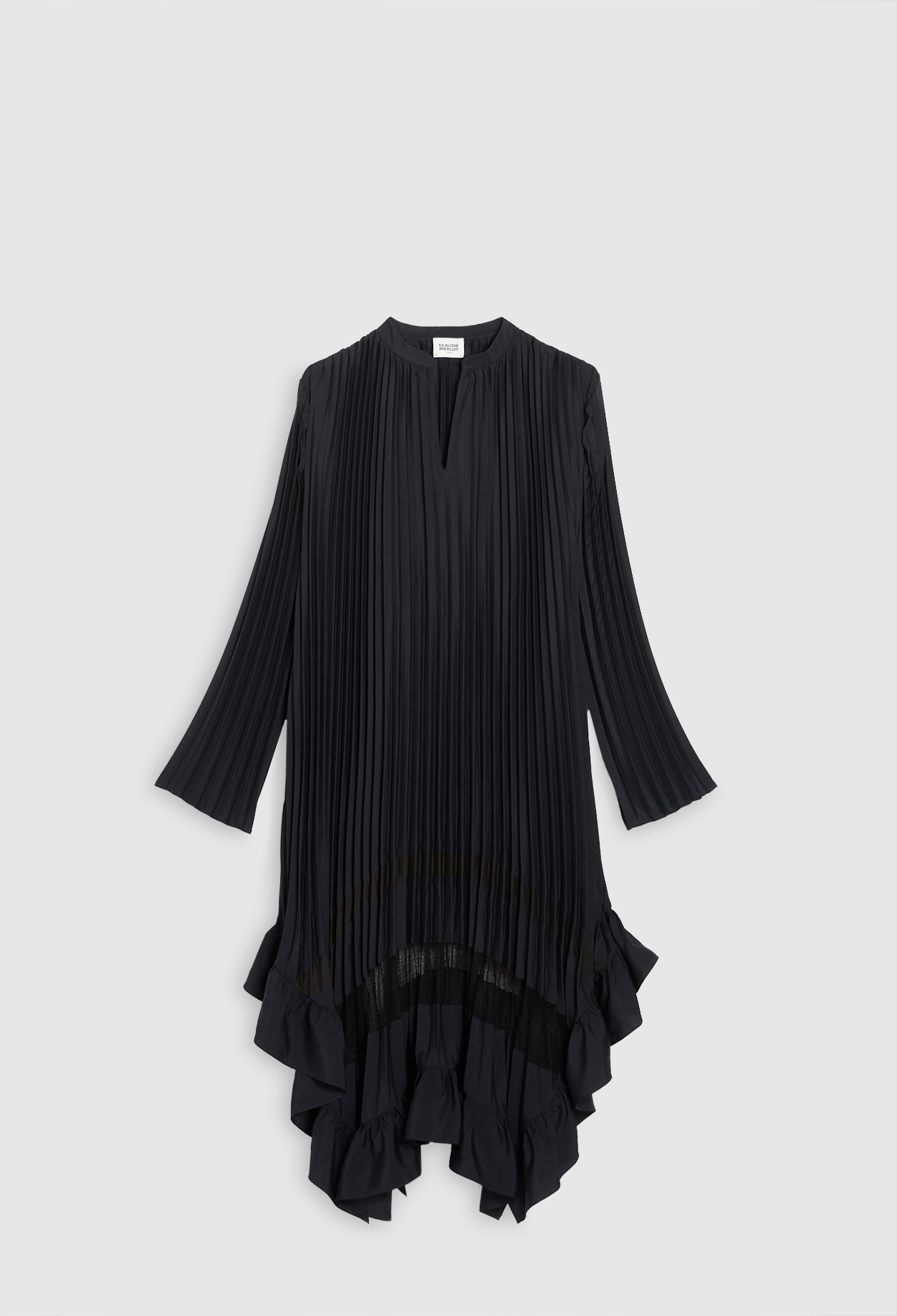 Robe midi plissee asymetrique marine
