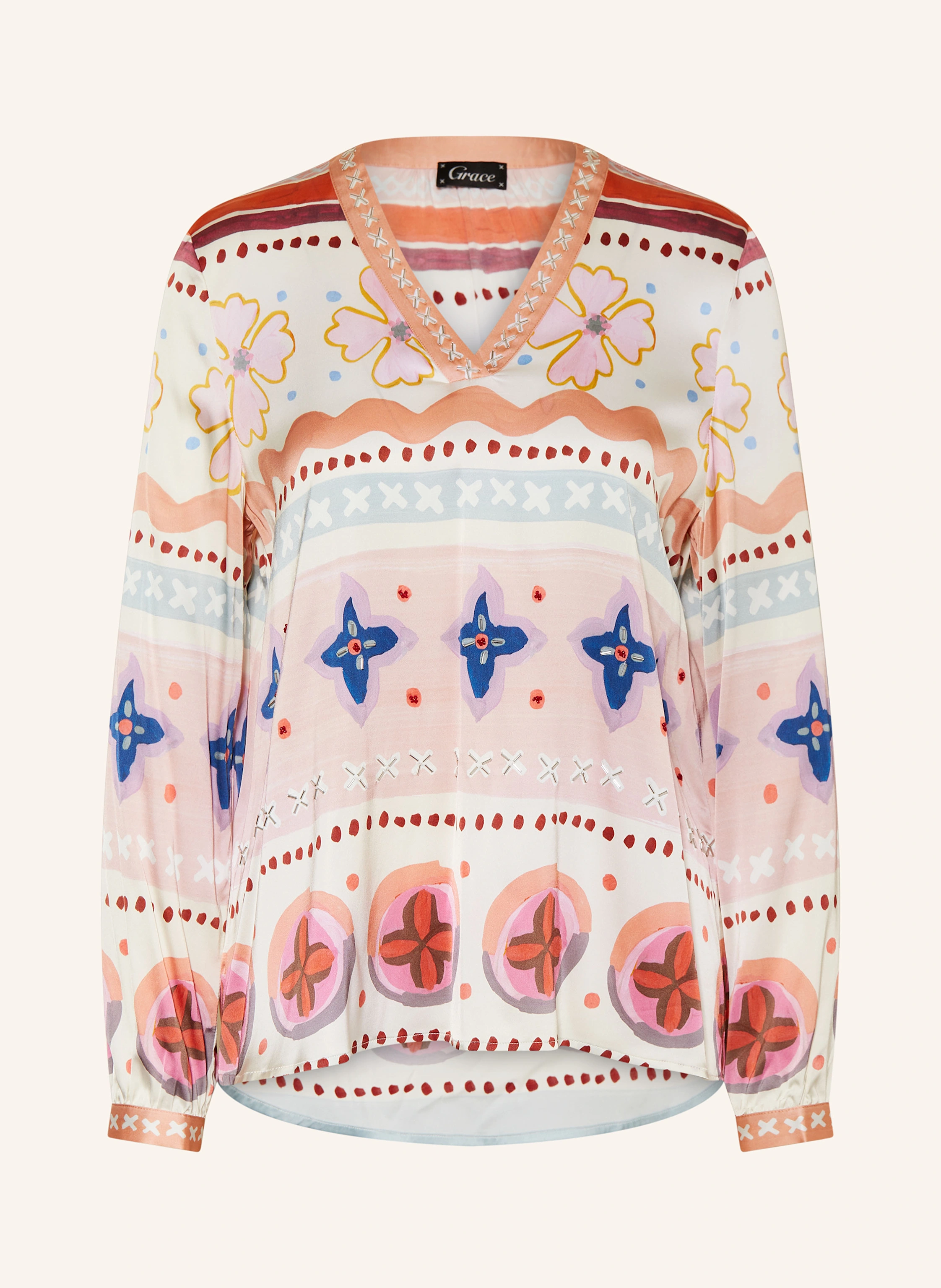 Grace Blusenshirt aus Satin mit Schmucksteinen