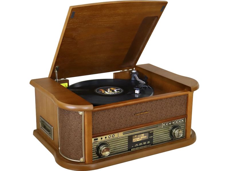 soundmaster Stereoanlage NR566BR Braun Nostalgie-Stereoanlage mit Plattenspieler, DAB /UKW-Radio, CD/MP3, USB, Kassette und Bluetooth