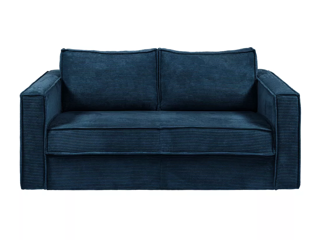 Canapé 3 places convertible express en velours côtelé bleu nuit - Couchage à lattes larges 140 cm - Matelas 18 cm LORETO