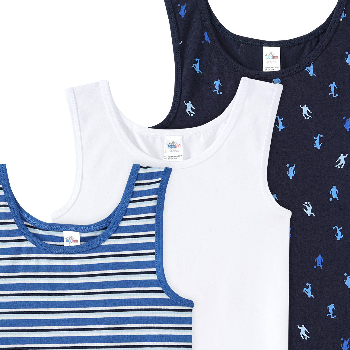 Topolino 3 Jungen Unterhemden mit Bio-Baumwolle dunkelblau / weiss / blau
