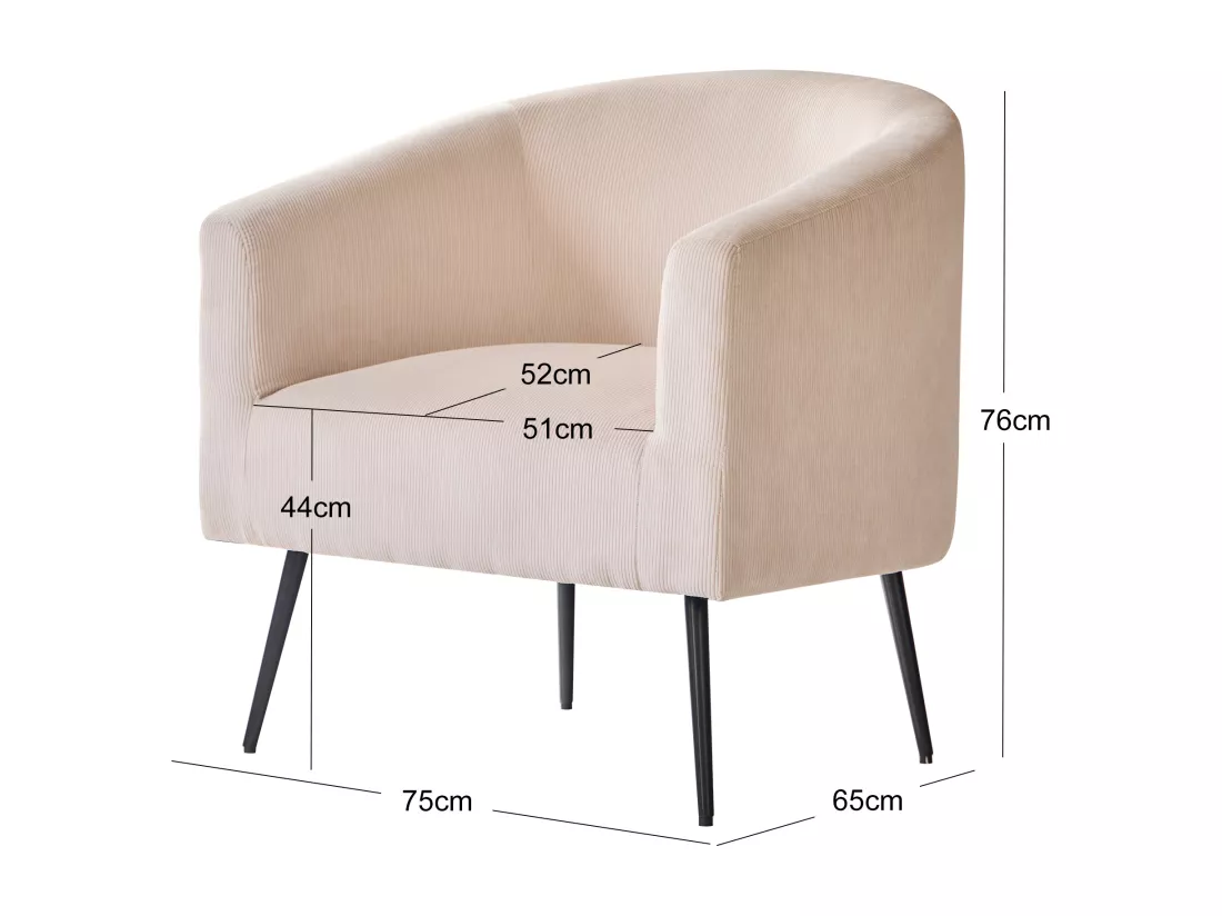 Fauteuil de salon en métal et velours côtelé beige