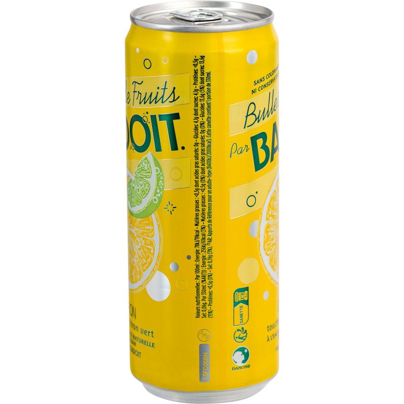Eau gazeuse Badoit Bulles de fruits Bio citron,citron vert 33 cl - 24 bouteilles