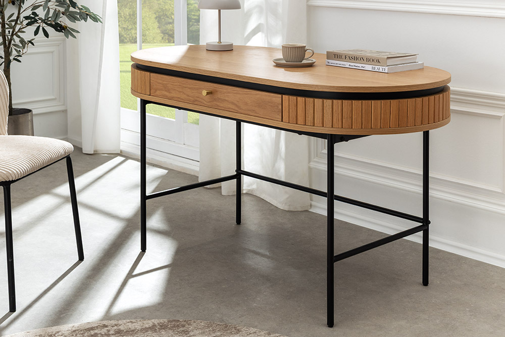 Moderner Schreibtisch ATELIER 120cm natur Eiche Konsolentisch schwarz mit Schublade