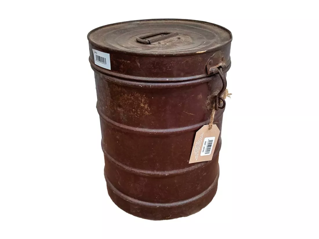 Bidon en métal marron 26x26x34h