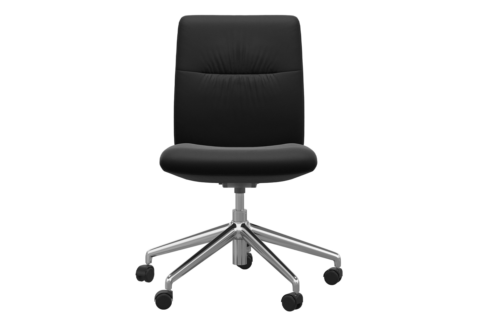 Mint kontorstol Lav stol i hud Paloma Black uten arm og med krom understell\n