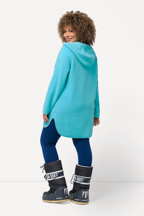 Long-Teddy-Fleecepullover, Kapuze, Zipper, Langarm