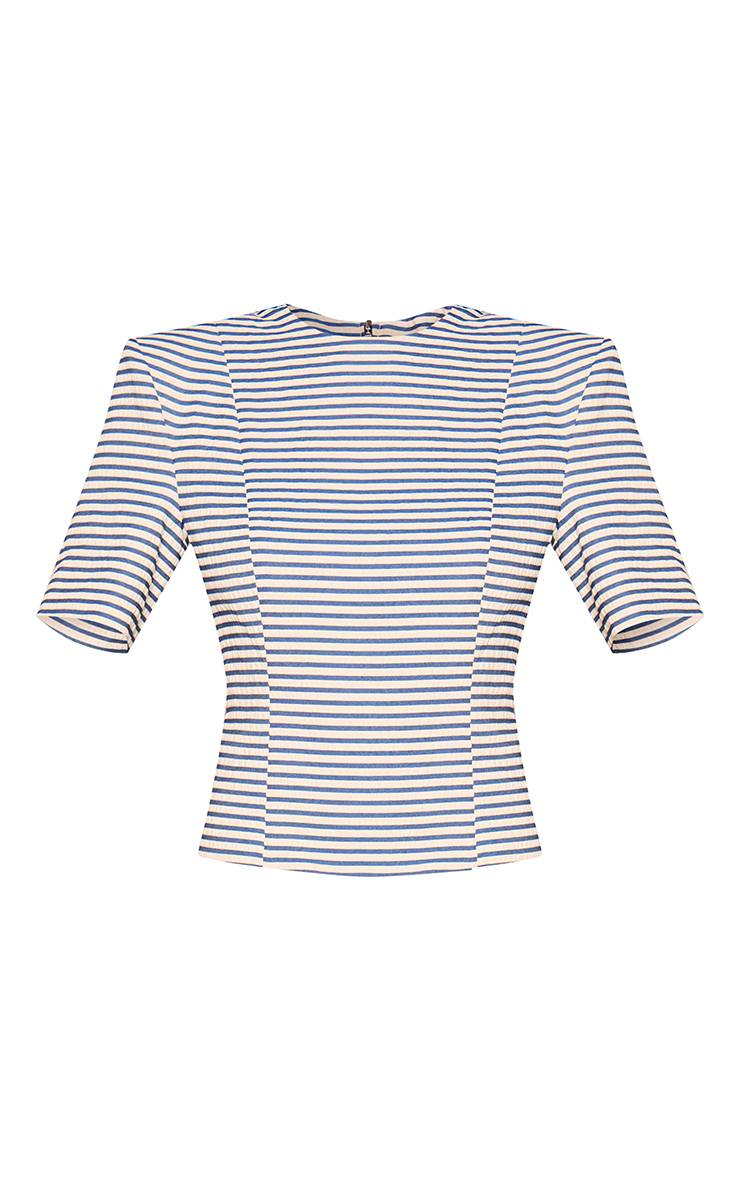 Bleu Marine Ensemble T-shirt Structuré À Rayures Texturées