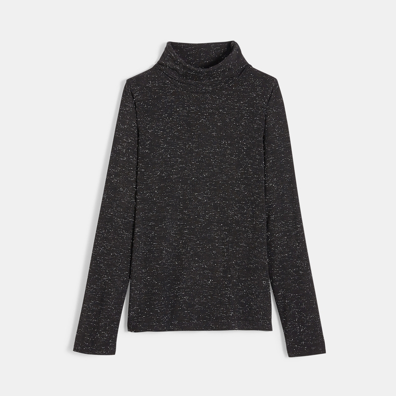 T-shirt col roulé chiné irisé noir fille