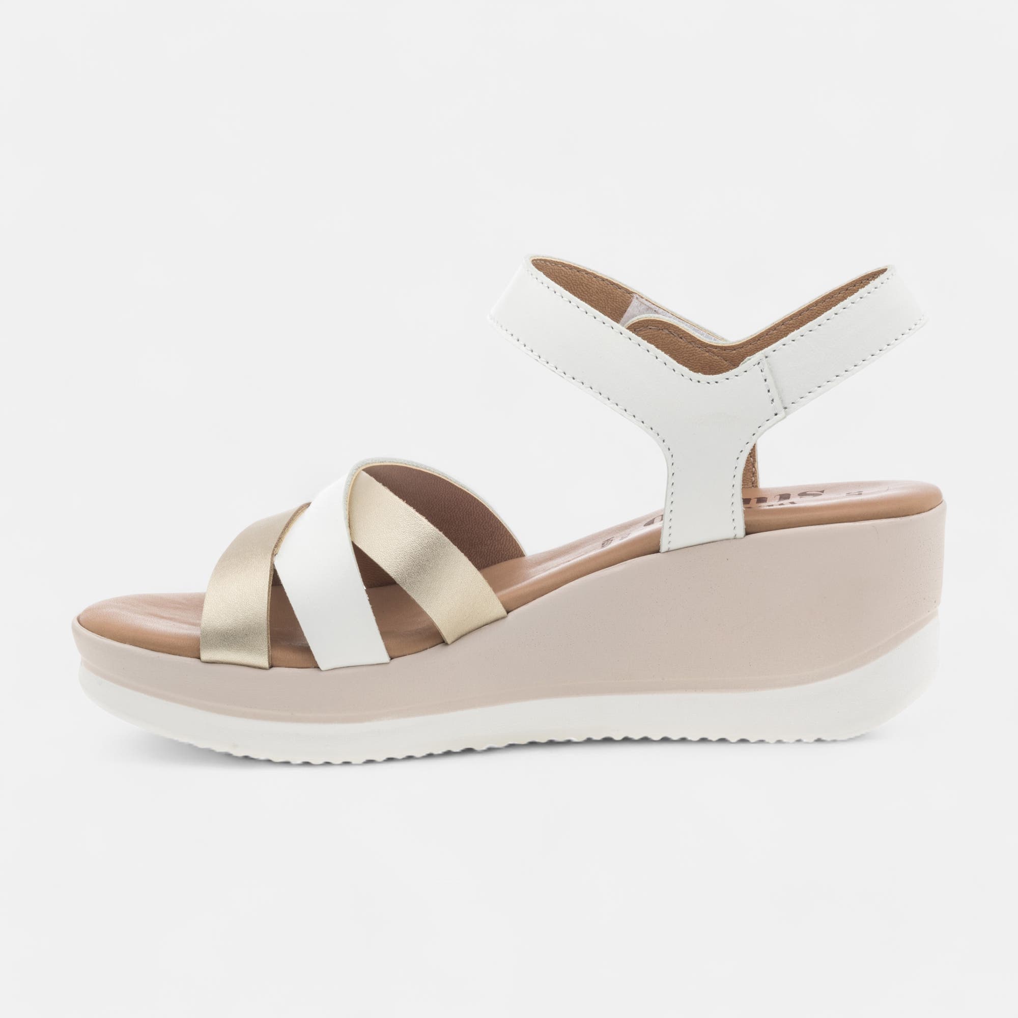 Sandales à talon compensé Femme en cuir blanc