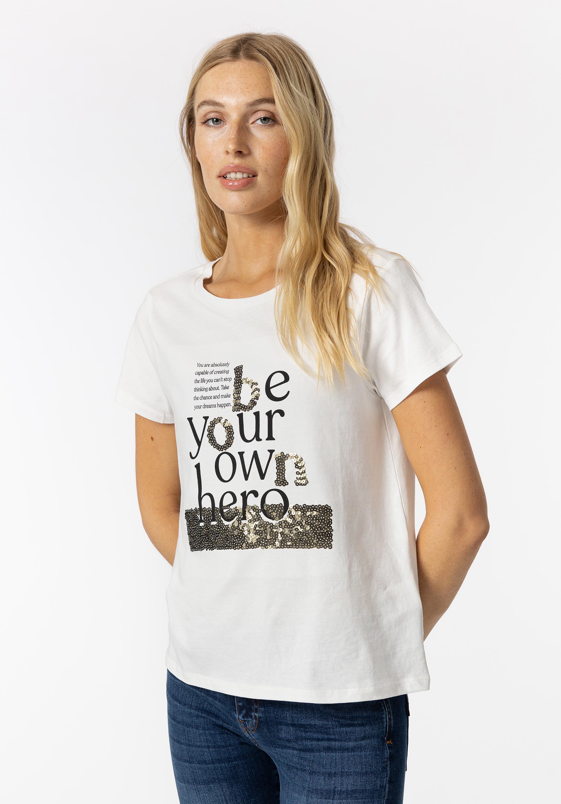 T-shirt Texto com Lantejoulas