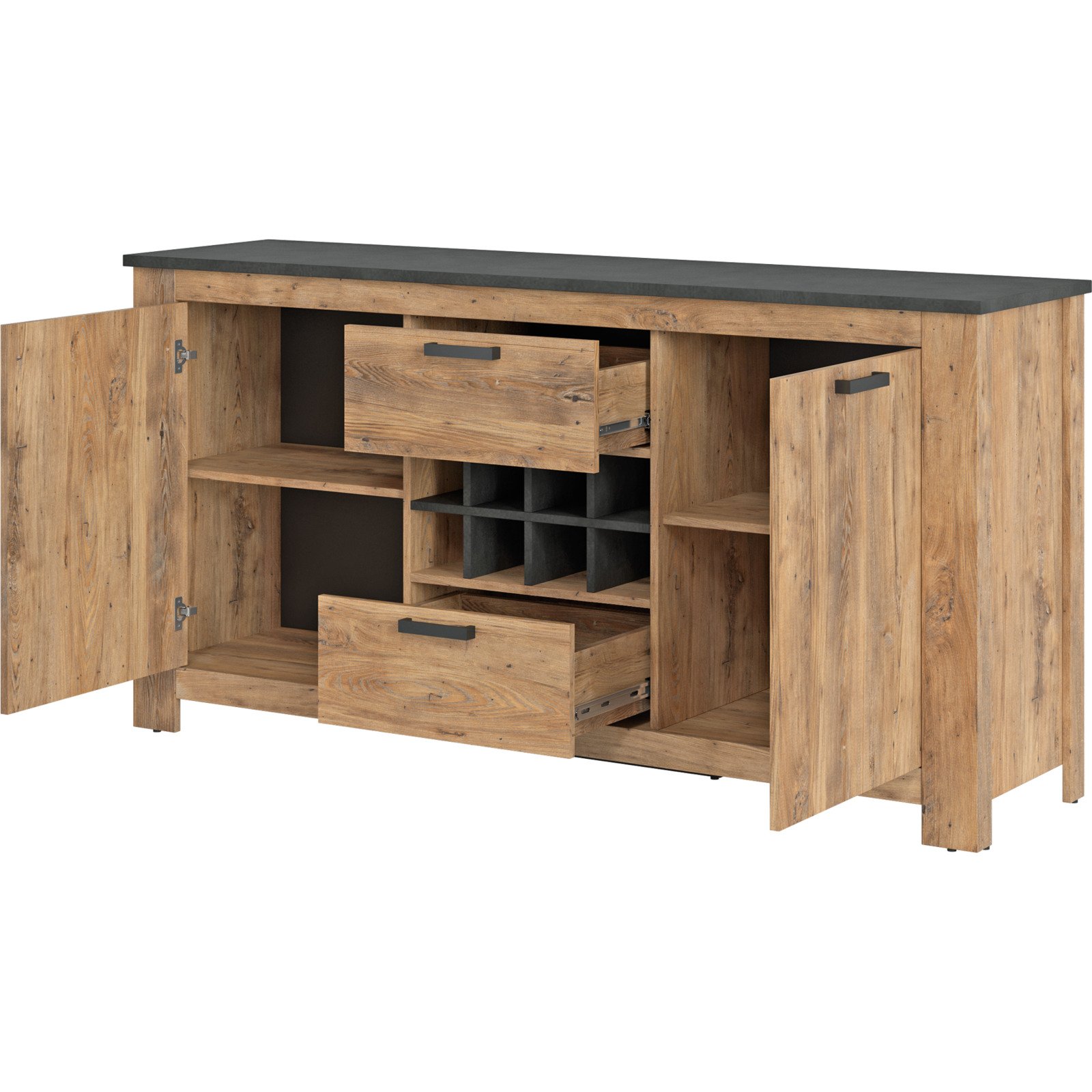 Sideboard Ronda Dekor Kastanie Breslau anthrazit 177 x 90 x 46 cm