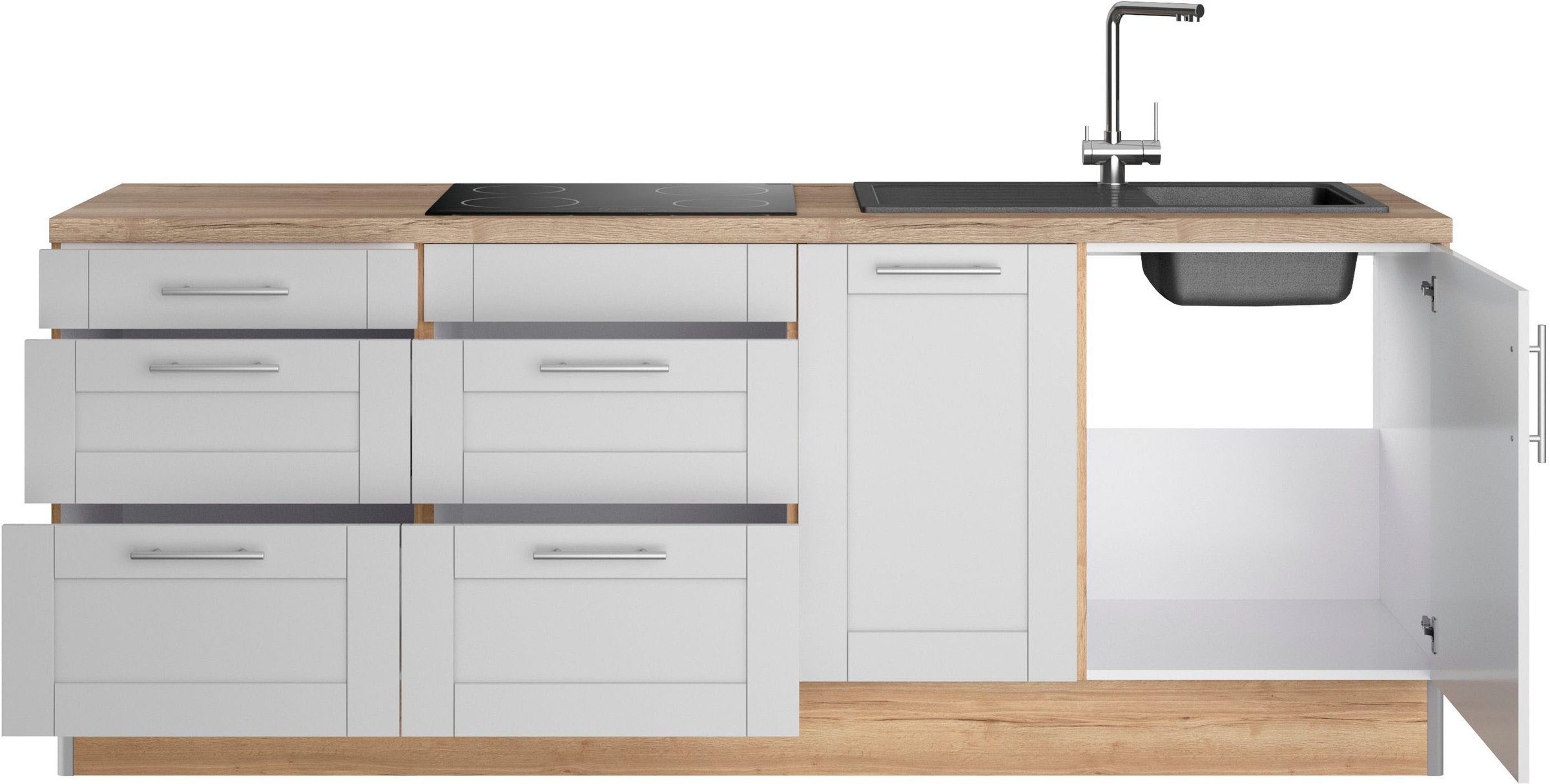 KOCHSTATION Küche »KS-Ahus« Breite 225 cm, wahlw. Mit E-Geräten, Soft Close Funktion, MDF Fronten