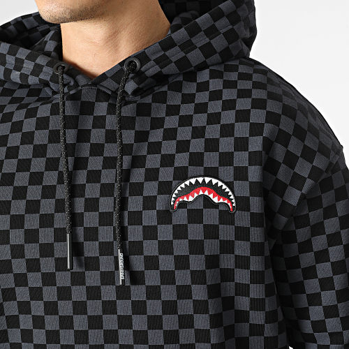 Sweat Capuche A Carreaux Basic Cap Check SP229 Noir Gris Anthracite