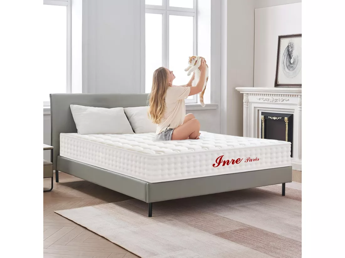 Matelas 160x200 cm INRE Mousse à Mémoire de Forme, Épaisseur 22cm, Confort Ferme, Réversible, 7 zones ergonomique