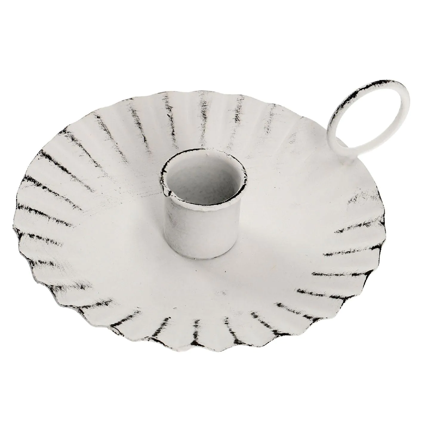 Kerzenständer Mini, Stabkerze, weiß, flach/Wellen
