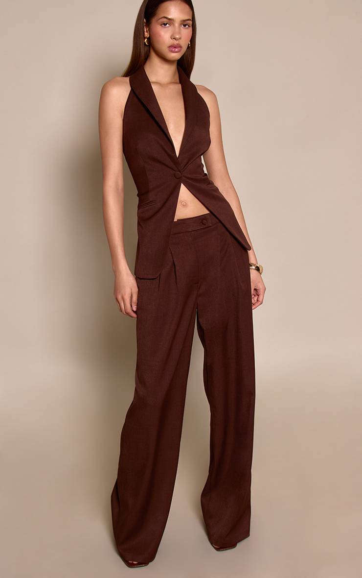 Marron Ensemble Coordonné Avec Gilet Ouvert À Col