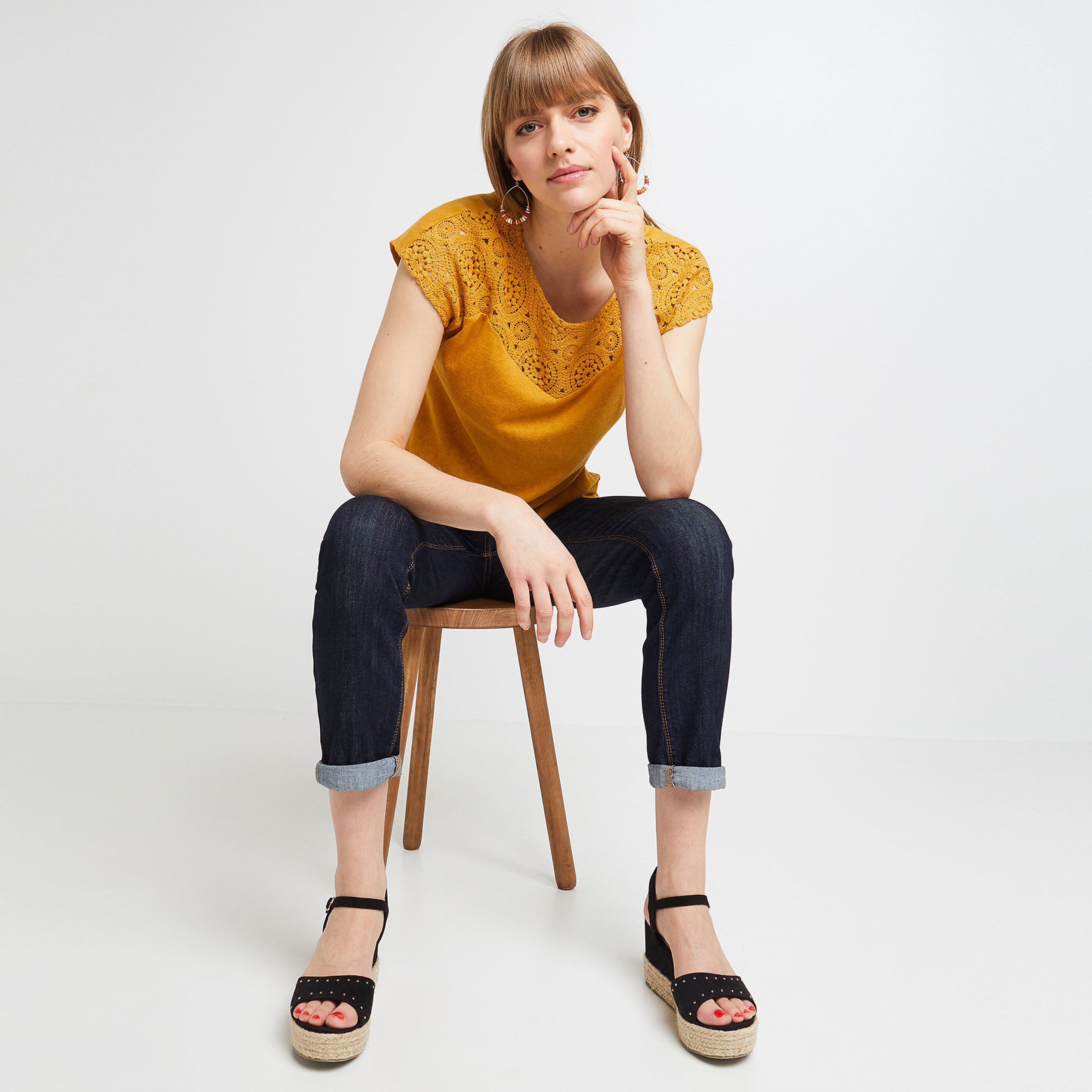 Tshirt crochet femme - CURRY