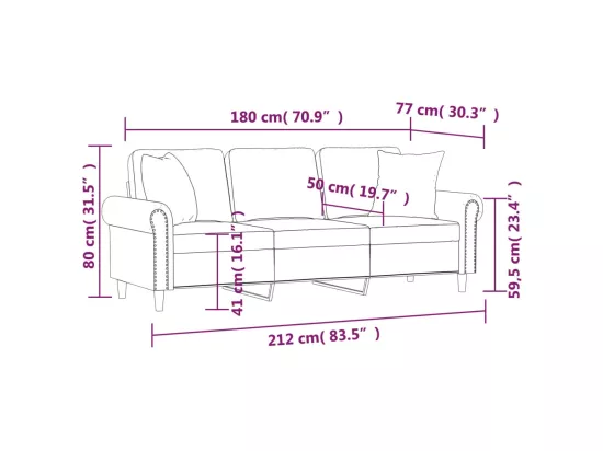 Canapé 3 places avec oreillers gris clair 180 cm velours