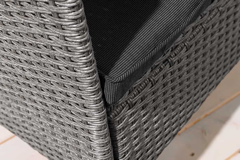 Moderne Gartenbank PORTOFINO 140cm grau Polyrattan Outdoor Sitzbank mit Tisch wetterfest