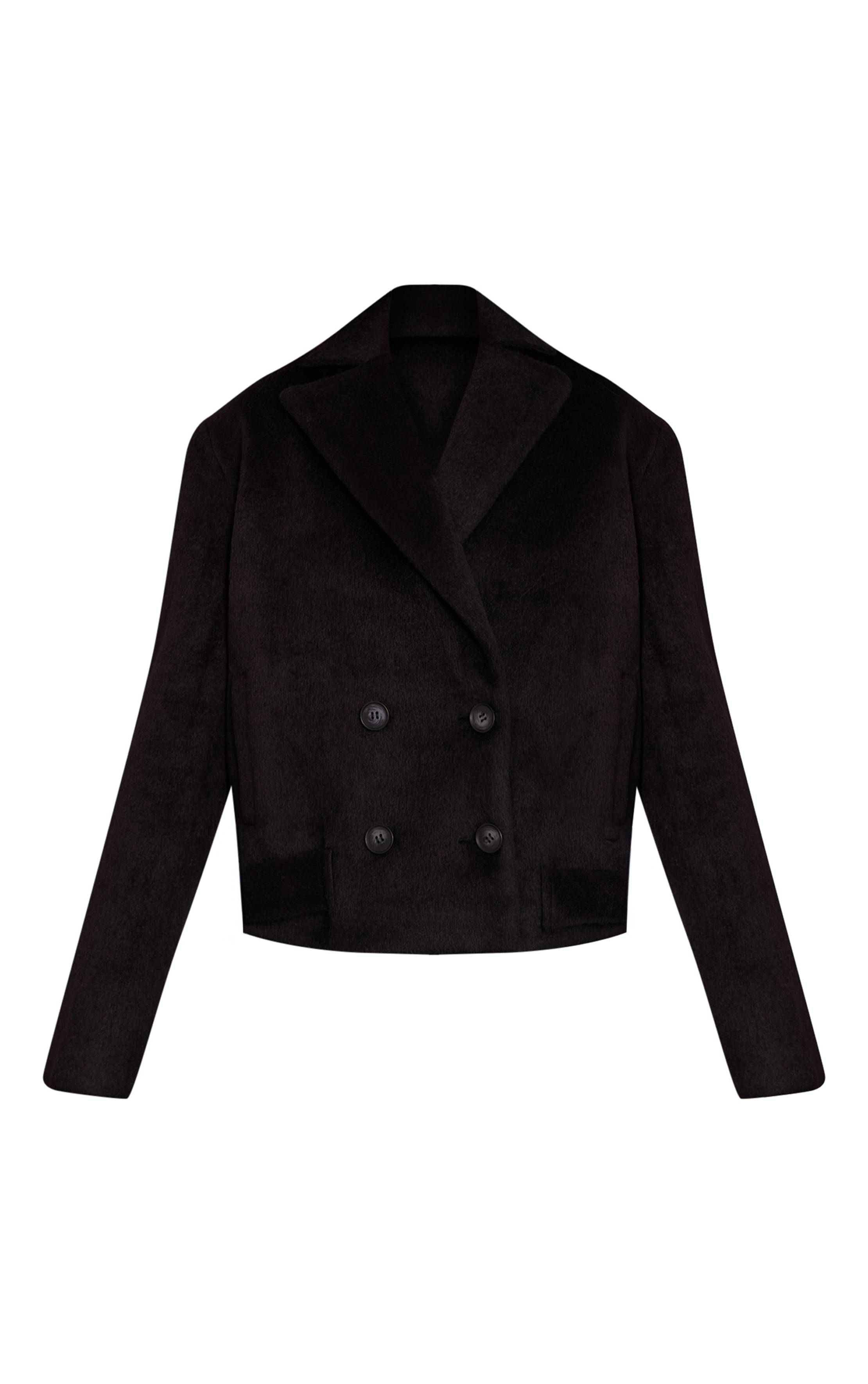 Noir Manteau Trench Court En Laine Brossée