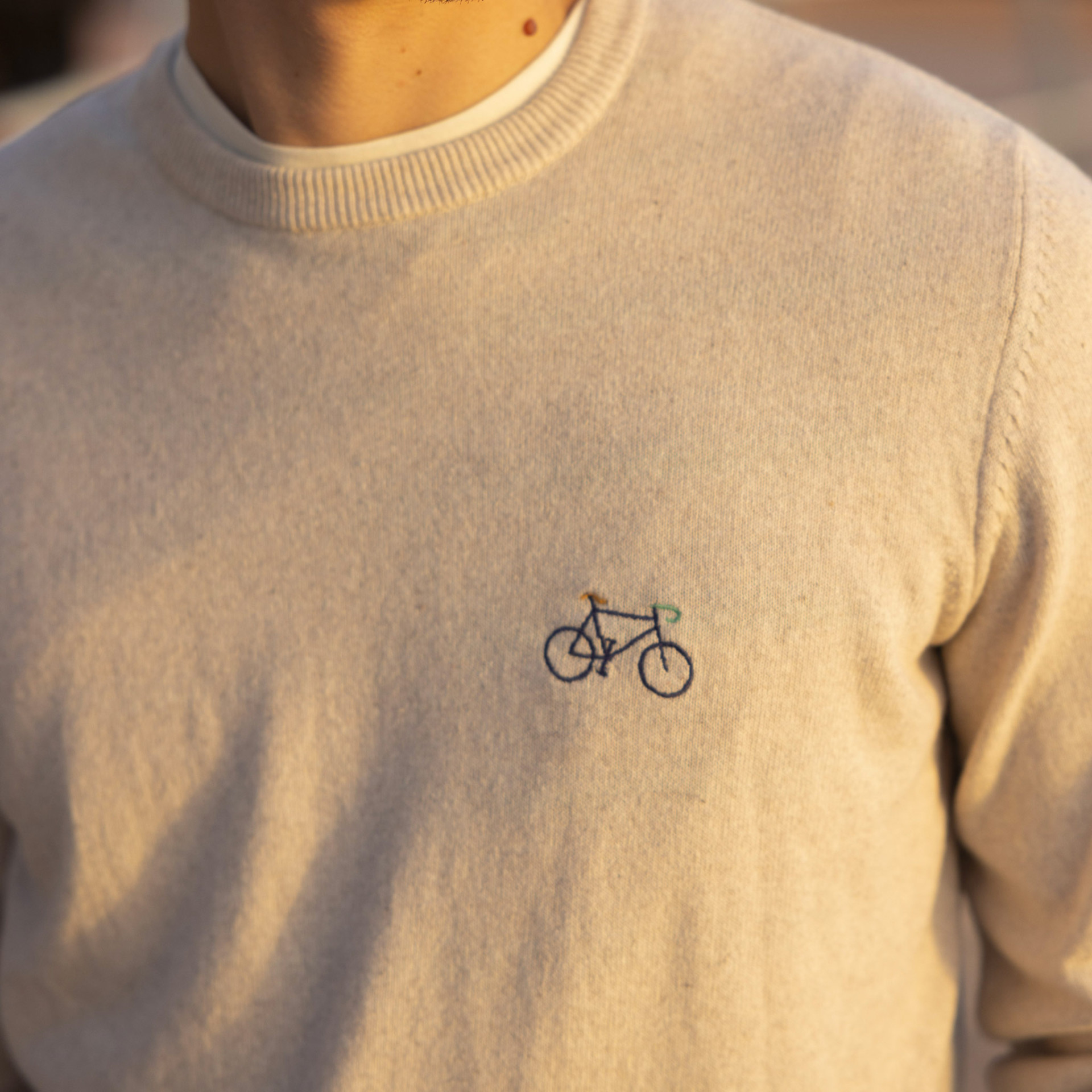 Pull col rond beige chiné Coton bio et coton recyclé - modèle Marly