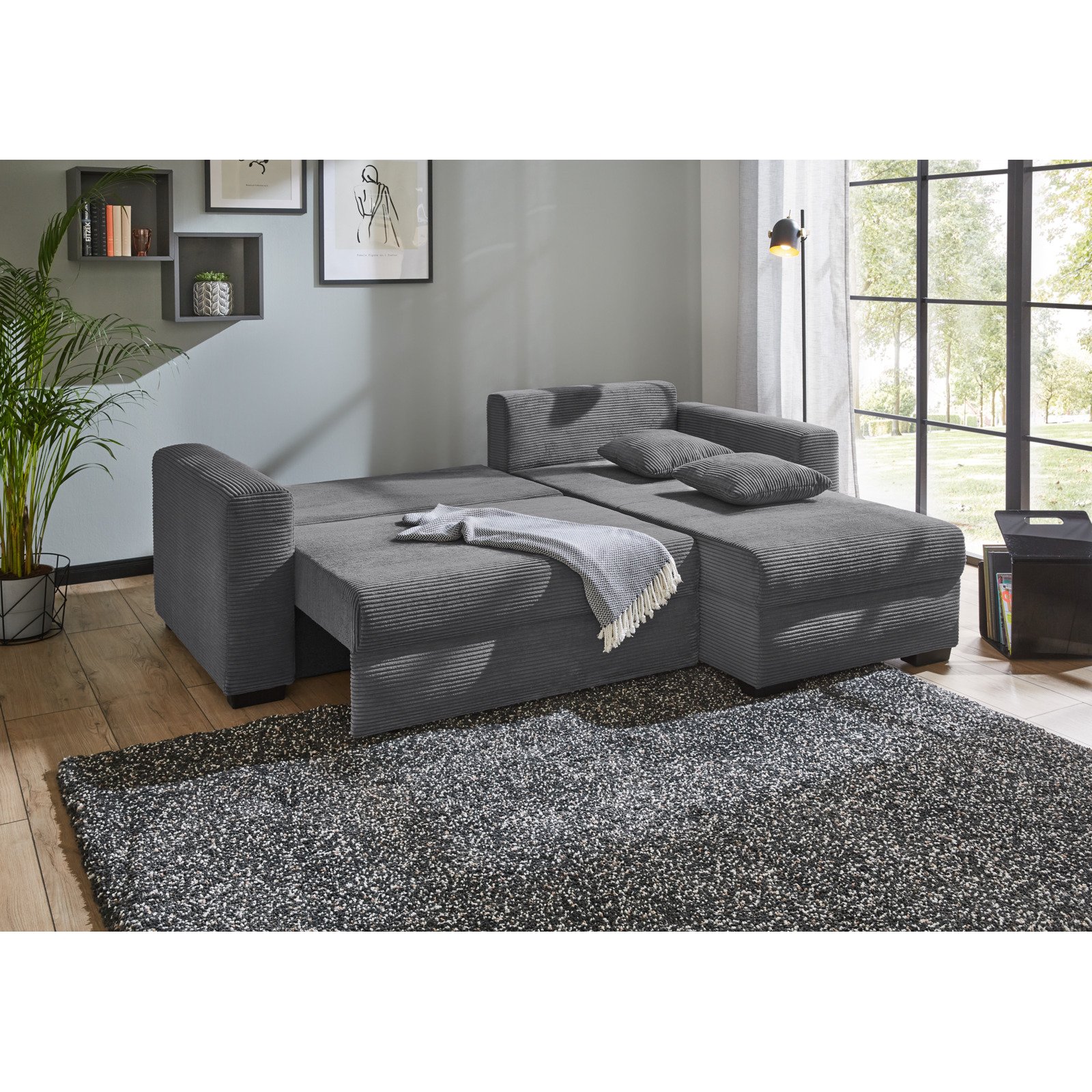 Ecksofa Malte Cordstoff grau