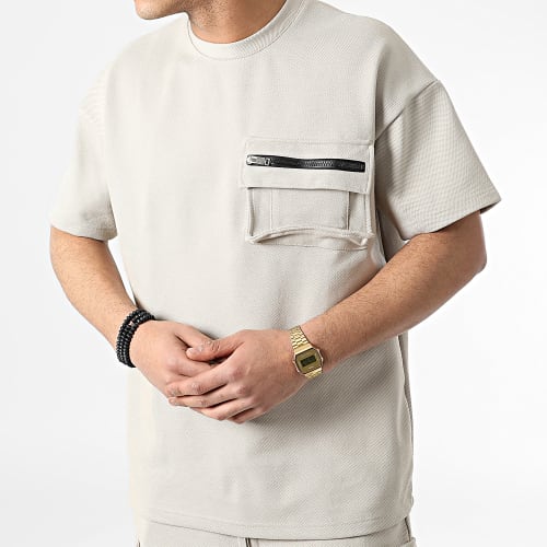 Ensemble Tee Shirt Et Short Cargo LL605 Beige