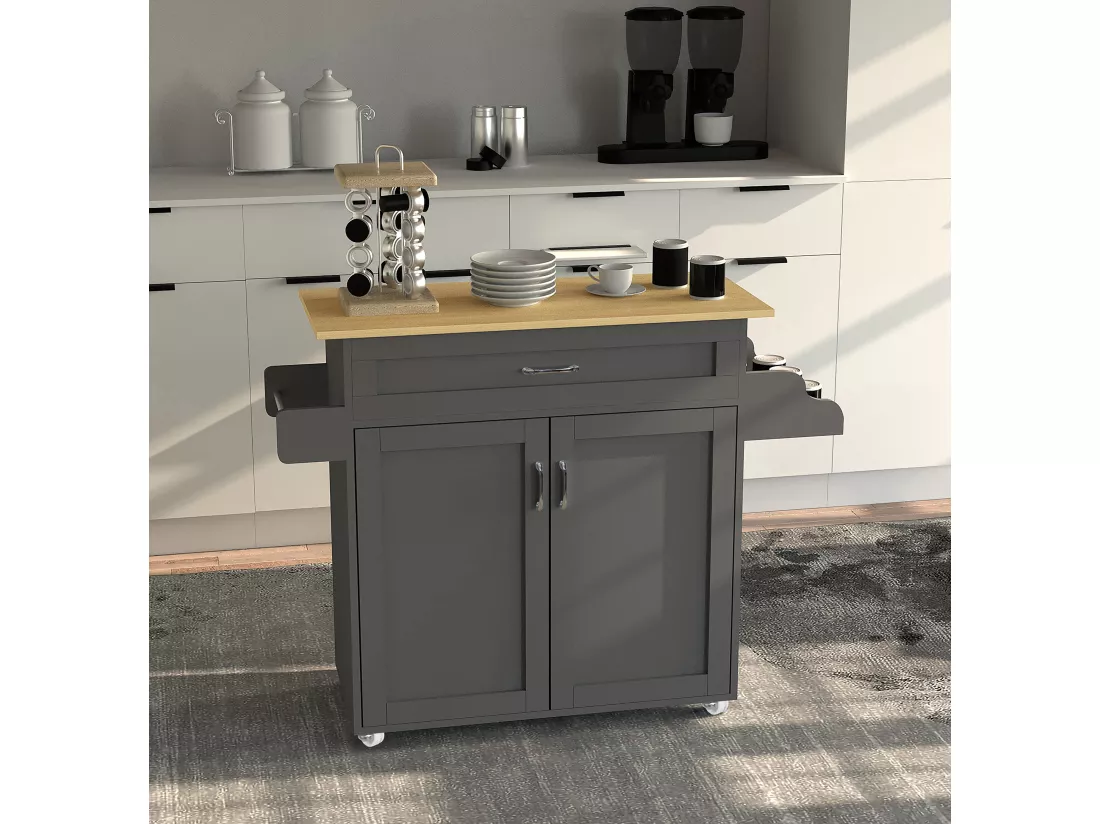 VCM Chariot de cuisine en bois Chariot de service Tablette roulante Roulettes Tiroir Pastano