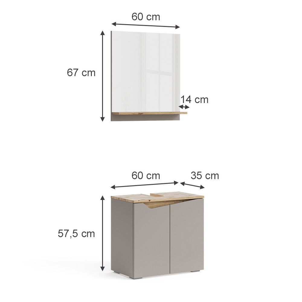 Vicco Badmöbel-Set Marelle Greige Eiche 2 Teile