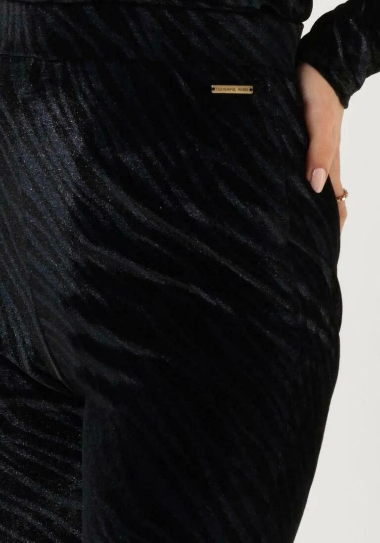 COLOURFUL REBEL blauwe colourful rebel flared broek jolie zebra velvet flare