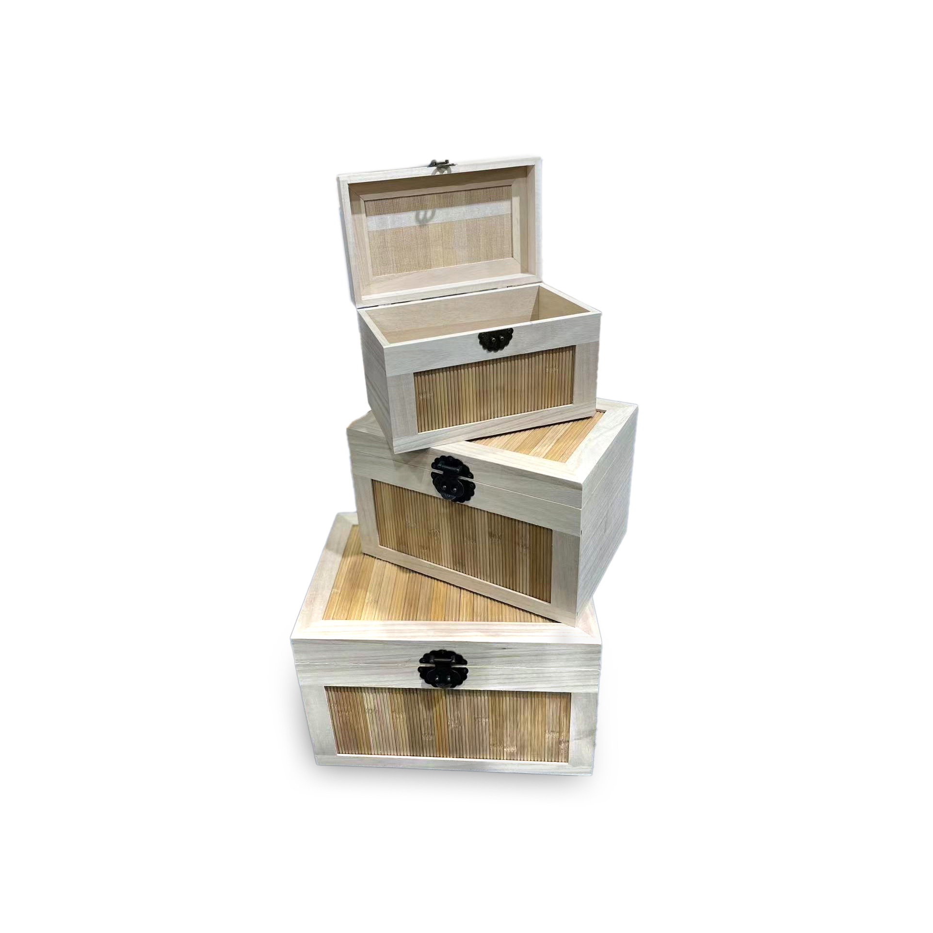 3er-Set Holztruhen, weiß, natur von fischer's lagerhaus