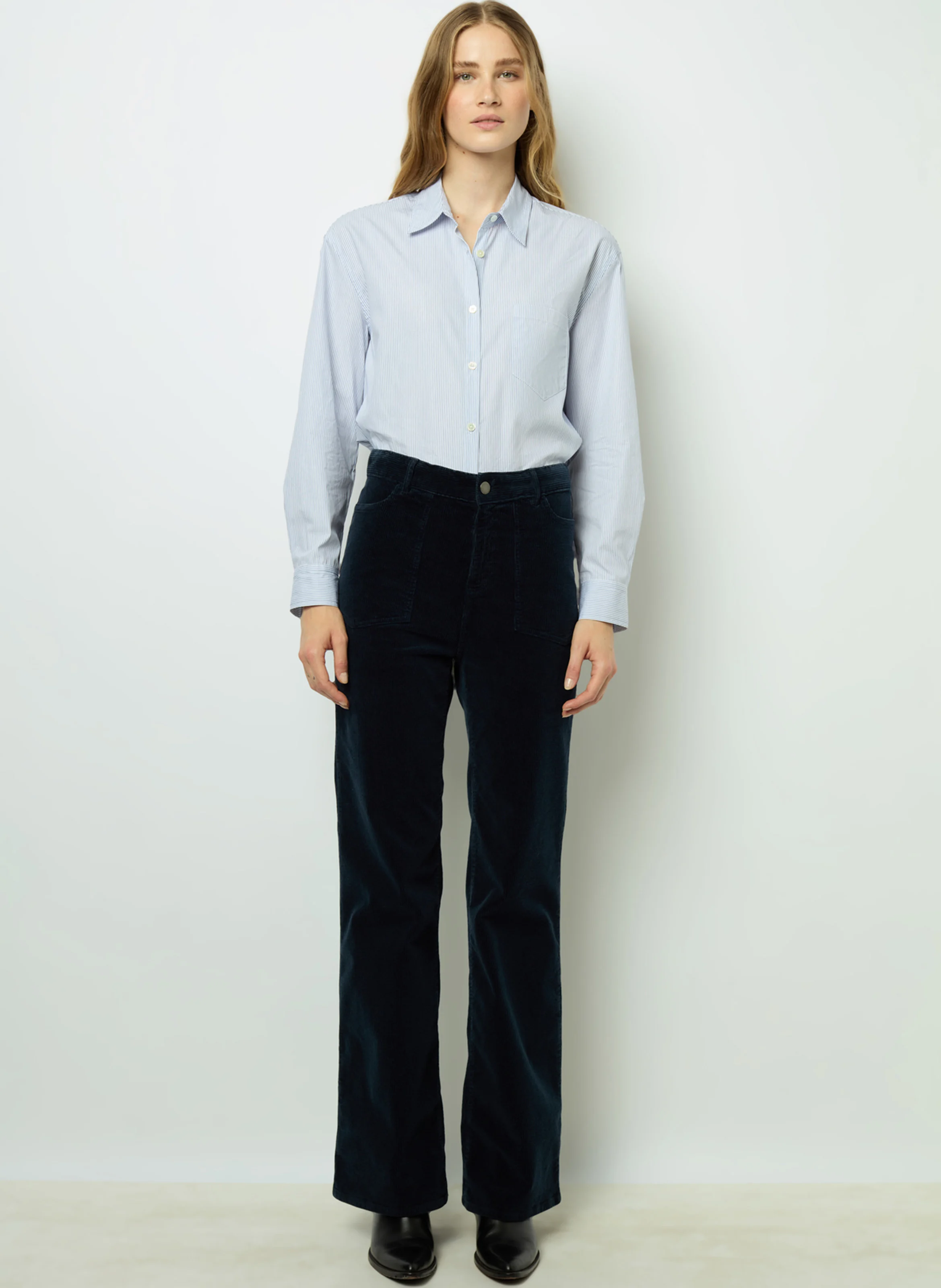NAZIA - Pantalon droit en coton mélangé | Bleu