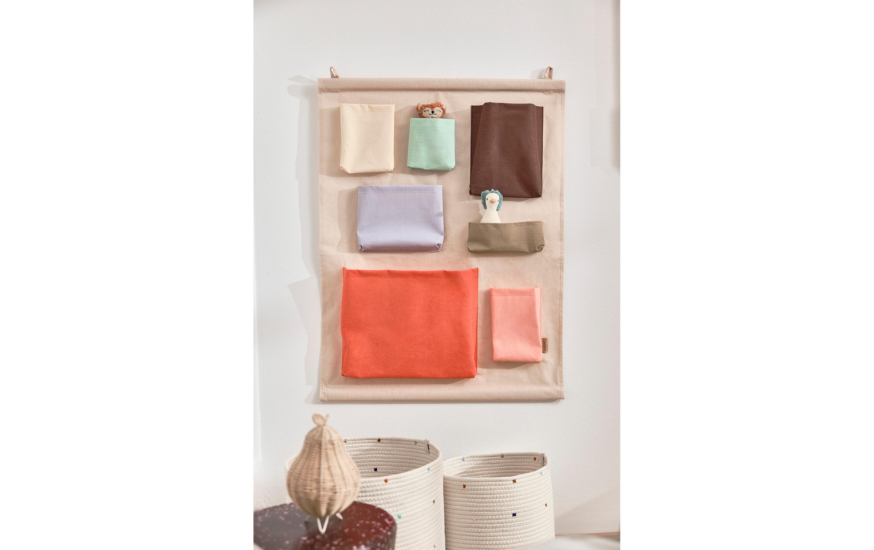 Wandspeicher Saga Beige/MehrfarbigWandorganizer mit sieben kleinen Taschen