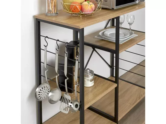 STAVI - Meuble de Rangement Métal Noir Plateaux Effet Bois