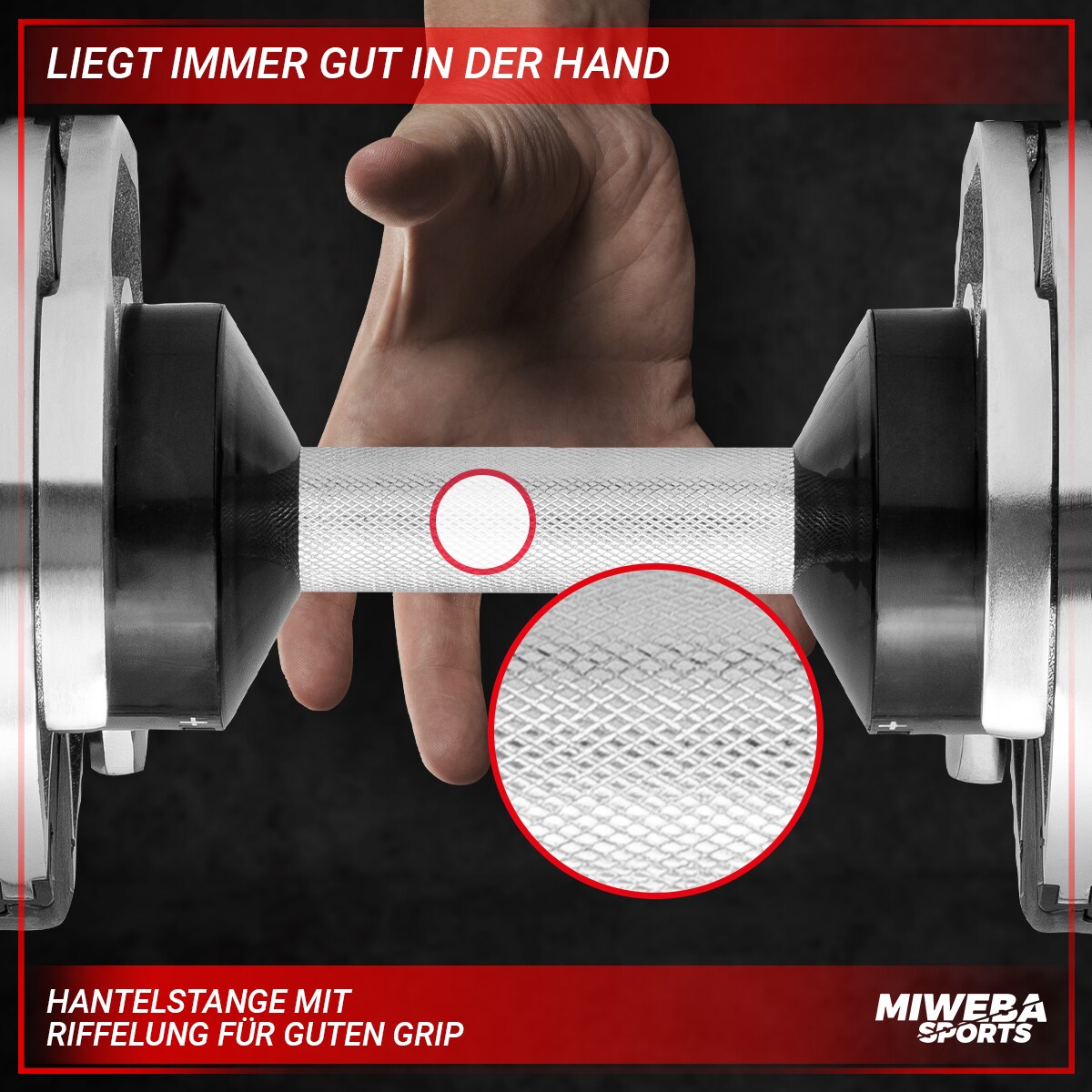 Miweba Sports verstellbare Kurzhantel VH100, Stahl, 4-24 kg, funktionales Verschluss-System, Gestell